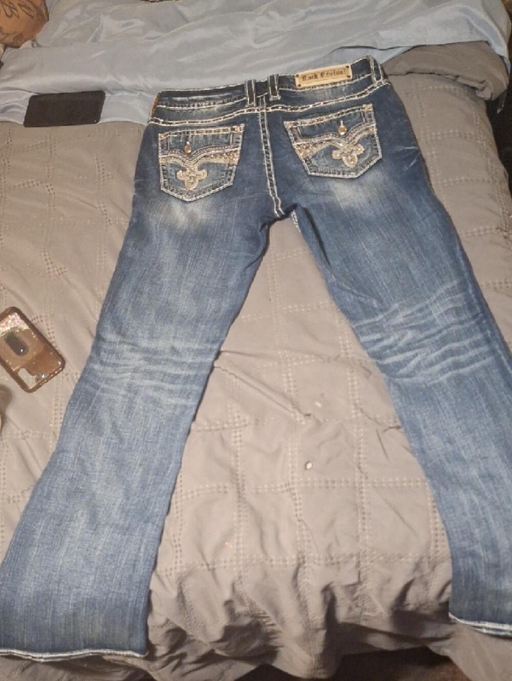Rock Revival Women's Blue Embellished Pocket "Yui"Skinny Jeans - Picture 2 of 7